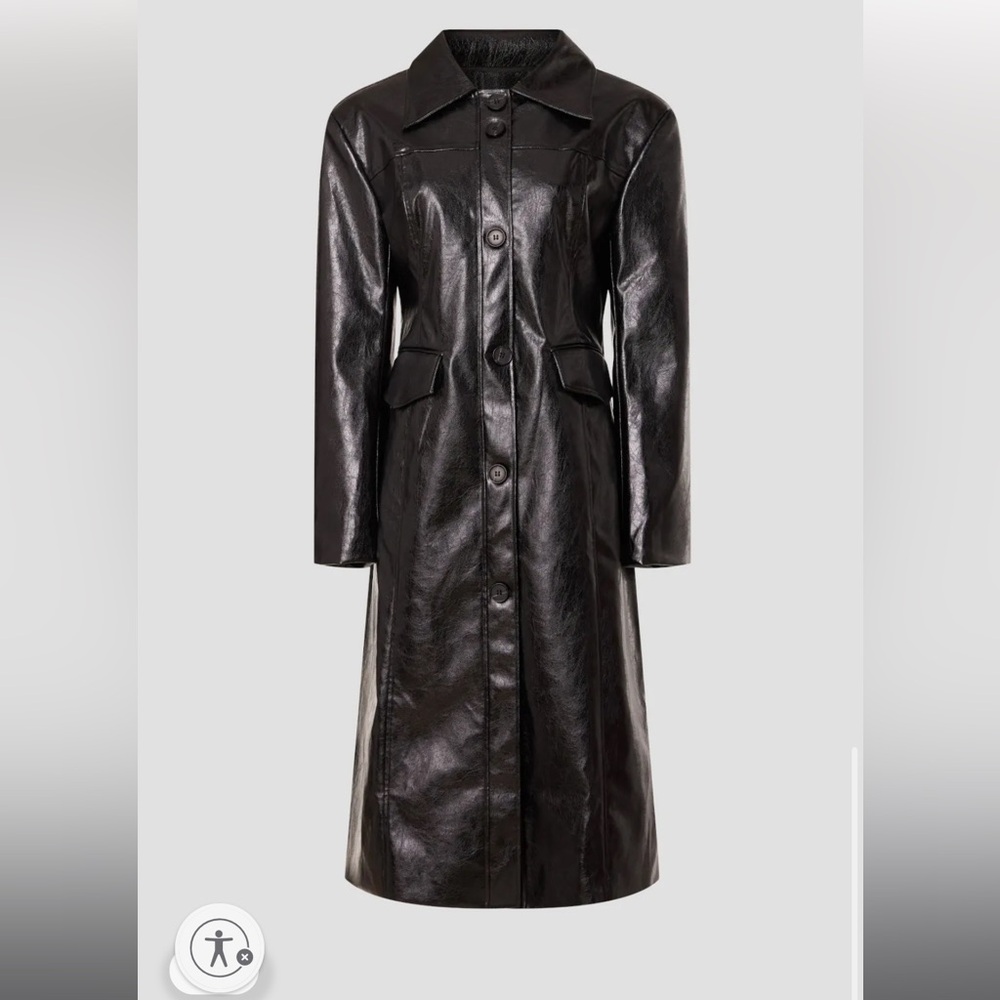 Moon River Black Faux Leather MIDI Button-Up Coat Medium